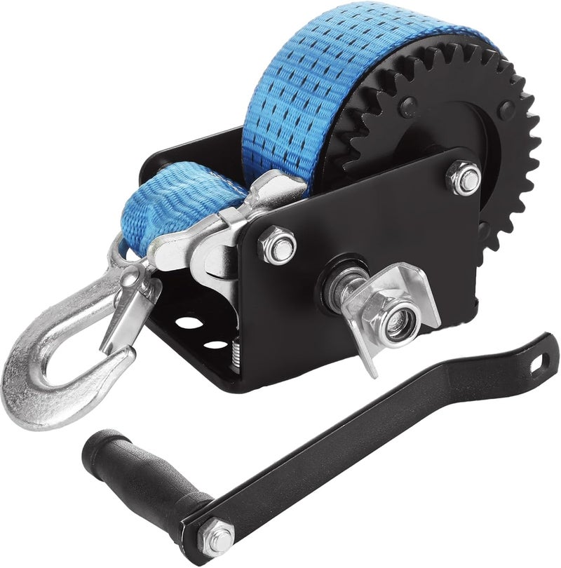 MIVIDE 800 LB Heavy Duty Boat Trailer Winch with 20FT Blue Strap, Hand Winch Boat Trailer Winch, Portable 2-Way Ratchet Hand Crank Winch with Strong Hook for for Boat, Truck, Trailer, RV - Image 2